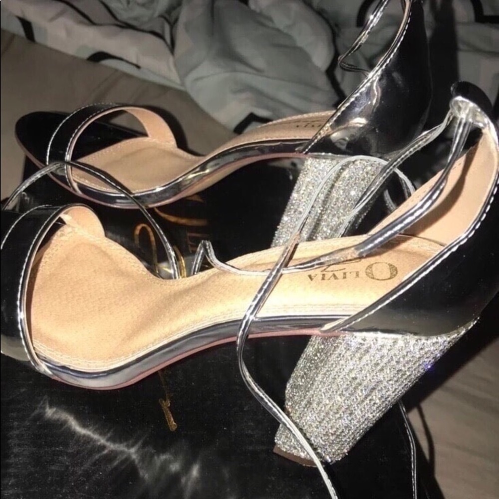 Silver rhinestone heels
